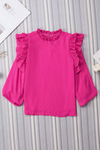 Load image into Gallery viewer, Rose Button Keyhole Back Pleated Ruffle Trim Blouse Ti Amo I love you
