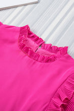 Load image into Gallery viewer, Rose Button Keyhole Back Pleated Ruffle Trim Blouse Ti Amo I love you
