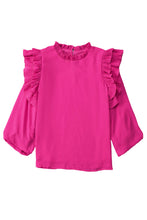 Load image into Gallery viewer, Rose Button Keyhole Back Pleated Ruffle Trim Blouse Ti Amo I love you
