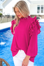 Load image into Gallery viewer, Rose Button Keyhole Back Pleated Ruffle Trim Blouse Ti Amo I love you
