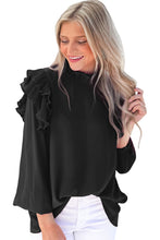 Load image into Gallery viewer, Rose Button Keyhole Back Pleated Ruffle Trim Blouse Ti Amo I love you
