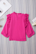 Load image into Gallery viewer, Rose Button Keyhole Back Pleated Ruffle Trim Blouse Ti Amo I love you
