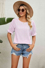 Load image into Gallery viewer, Round Neck Flounce Sleeve Blouse Ti Amo I love you
