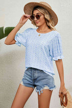 Load image into Gallery viewer, Round Neck Flounce Sleeve Blouse Ti Amo I love you
