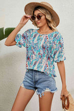 Load image into Gallery viewer, Round Neck Flounce Sleeve Blouse Ti Amo I love you
