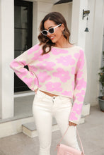 Load image into Gallery viewer, Round Neck Flower Pattern Dropped Shoulder Pullover Sweater - Sizes S-XL Ti Amo I love you
