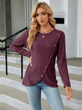 Load image into Gallery viewer, Round Neck Ribbed Button Detail Blouse Ti Amo I love you
