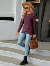 Load image into Gallery viewer, Round Neck Ribbed Button Detail Blouse Ti Amo I love you
