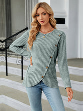 Load image into Gallery viewer, Round Neck Ribbed Button Detail Blouse Ti Amo I love you
