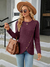 Load image into Gallery viewer, Round Neck Ribbed Button Detail Blouse Ti Amo I love you
