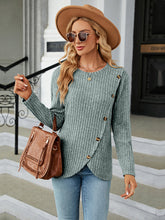 Load image into Gallery viewer, Round Neck Ribbed Button Detail Blouse Ti Amo I love you
