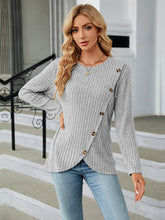 Load image into Gallery viewer, Round Neck Ribbed Button Detail Blouse Ti Amo I love you
