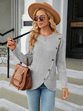 Load image into Gallery viewer, Round Neck Ribbed Button Detail Blouse Ti Amo I love you
