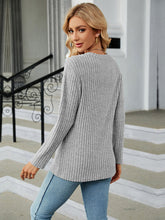 Load image into Gallery viewer, Round Neck Ribbed Button Detail Blouse Ti Amo I love you
