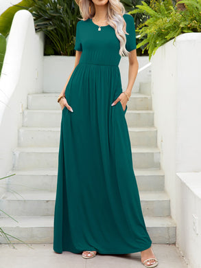 Round Neck Short Sleeve Maxi Dress with Pockets Ti Amo I love you