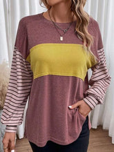 Load image into Gallery viewer, Round Neck Striped Long Sleeve Slit T-Shirt Ti Amo I love you
