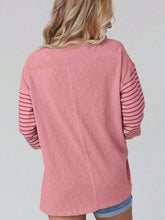 Load image into Gallery viewer, Round Neck Striped Long Sleeve Slit T-Shirt Ti Amo I love you
