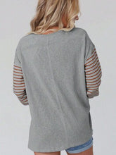 Load image into Gallery viewer, Round Neck Striped Long Sleeve Slit T-Shirt Ti Amo I love you
