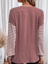 Load image into Gallery viewer, Round Neck Striped Long Sleeve Slit T-Shirt Ti Amo I love you
