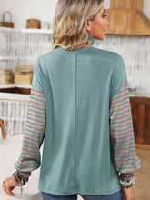 Load image into Gallery viewer, Round Neck Striped Long Sleeve Slit T-Shirt Ti Amo I love you
