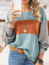 Load image into Gallery viewer, Round Neck Striped Long Sleeve Slit T-Shirt Ti Amo I love you
