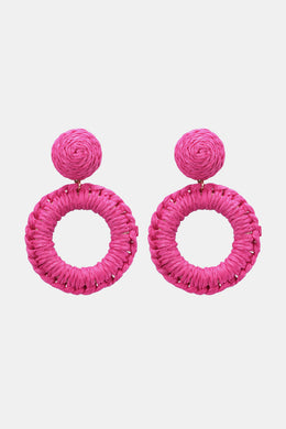 Round Shape Raffia Grass Dangle Earrings Ti Amo I love you