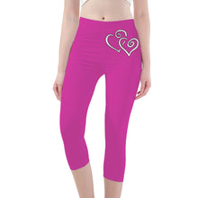 Load image into Gallery viewer, Ti Amo I love you - Exclusive Brand - Cerise - Double White Heart - Womens / Teen Girls / Womens Plus Size - Capri Yoga Leggings - Sizes XS-3XL
