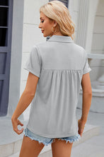 Load image into Gallery viewer, Ruched Johnny Collar Short Sleeve Blouse Ti Amo I love you
