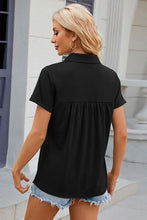 Load image into Gallery viewer, Ruched Johnny Collar Short Sleeve Blouse Ti Amo I love you
