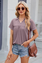 Load image into Gallery viewer, Ruched Johnny Collar Short Sleeve Blouse Ti Amo I love you
