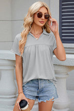 Load image into Gallery viewer, Ruched Johnny Collar Short Sleeve Blouse Ti Amo I love you
