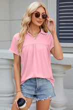 Load image into Gallery viewer, Ruched Johnny Collar Short Sleeve Blouse Ti Amo I love you
