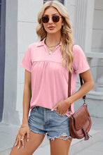 Load image into Gallery viewer, Ruched Johnny Collar Short Sleeve Blouse Ti Amo I love you
