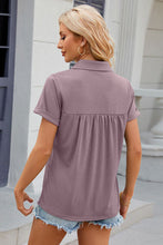 Load image into Gallery viewer, Ruched Johnny Collar Short Sleeve Blouse Ti Amo I love you
