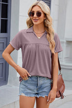 Load image into Gallery viewer, Ruched Johnny Collar Short Sleeve Blouse Ti Amo I love you
