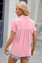 Load image into Gallery viewer, Ruched Johnny Collar Short Sleeve Blouse Ti Amo I love you
