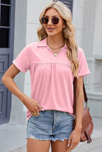 Load image into Gallery viewer, Ruched Johnny Collar Short Sleeve Blouse Ti Amo I love you
