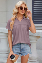 Load image into Gallery viewer, Ruched Johnny Collar Short Sleeve Blouse Ti Amo I love you
