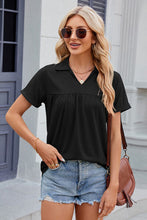 Load image into Gallery viewer, Ruched Johnny Collar Short Sleeve Blouse Ti Amo I love you
