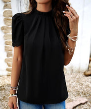 Load image into Gallery viewer, Ruched Mock Neck Short Sleeve Blouse Ti Amo I love you
