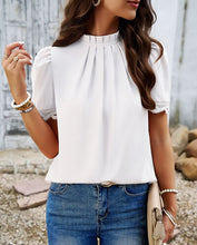 Load image into Gallery viewer, Ruched Mock Neck Short Sleeve Blouse Ti Amo I love you
