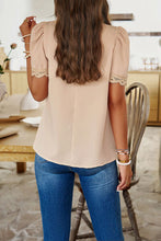 Load image into Gallery viewer, Ruched Mock Neck Short Sleeve Blouse Ti Amo I love you
