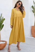 Load image into Gallery viewer, Ruched Tie Neck Balloon Sleeve Midi Dress Ti Amo I love you
