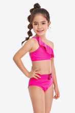 Load image into Gallery viewer, Ruffled One-Shoulder Buckle Detail Two-Piece Swim Set Ti Amo I love you
