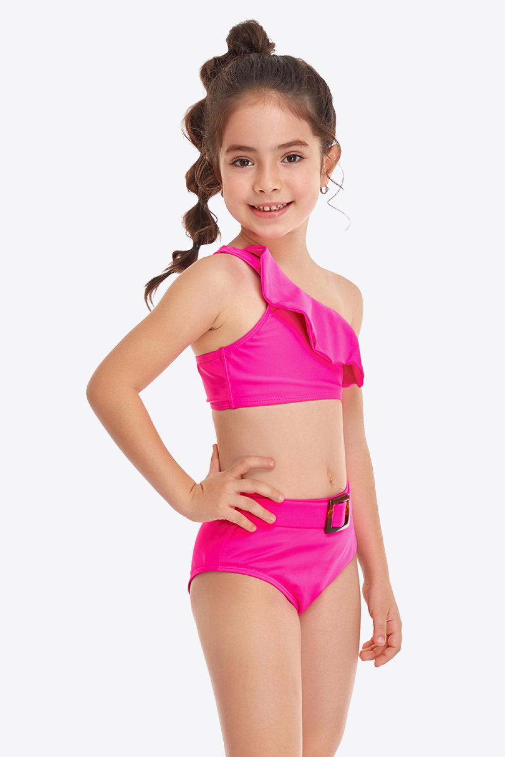 Ruffled One-Shoulder Buckle Detail Two-Piece Swim Set Ti Amo I love you