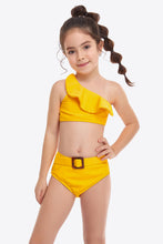 Load image into Gallery viewer, Ruffled One-Shoulder Buckle Detail Two-Piece Swim Set Ti Amo I love you
