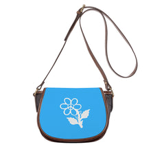 Load image into Gallery viewer, Ti Amo I love you - Exclusive Brand - Medium Cyan Blue - White Daisy - Saddle Bag
