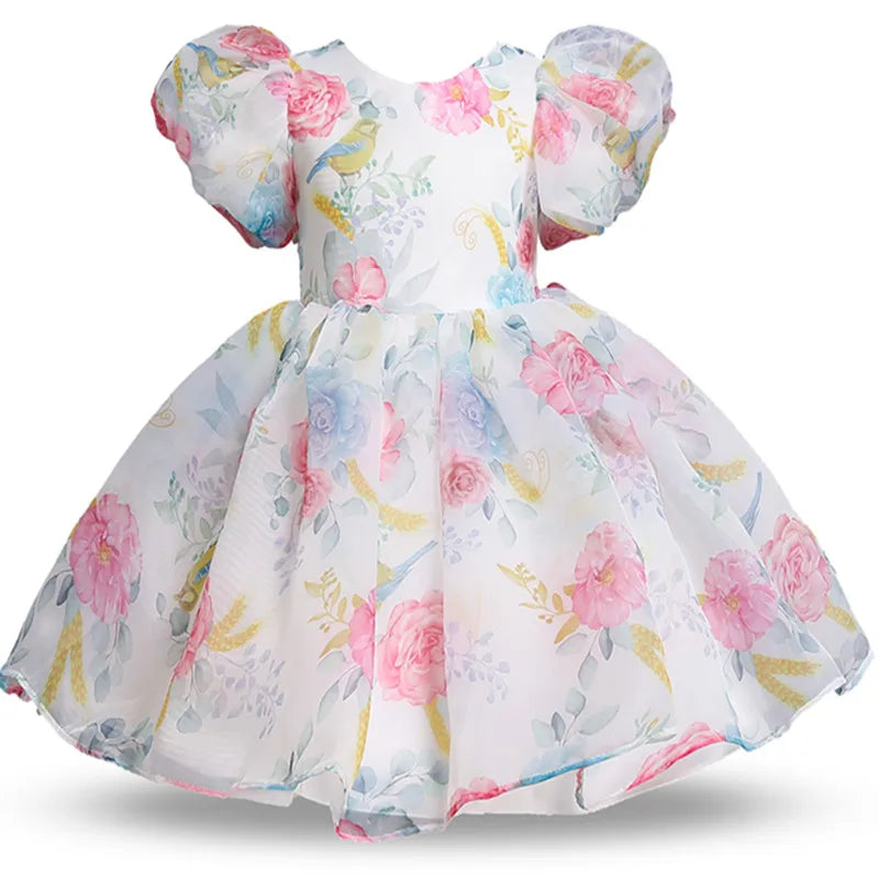 Toddler / Kids - Girls - Flower Puff Sleeve Birthday Party Wedding Fairy Princess Dress