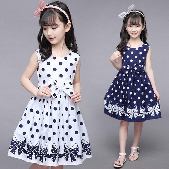 Toddler / Kids - Girls - Polka-Dot Dress Summer Sleeveless Dresses  - Bow Ball Gown Clothing - Princess Clothes - Sizes 3T-12 Kid's