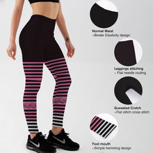 Load image into Gallery viewer, Womens / Teen Girls - Fitness Workout Black - Pink Stripe Elastic Leggings Pants - Sizes S-2XL
